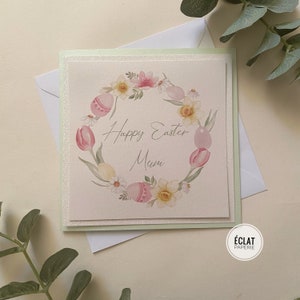 Carte florale personnalisée Joyeuses Pâques pour maman/grand-mère/nana, etc. - à personnaliser pour toutes les relations et tous les noms