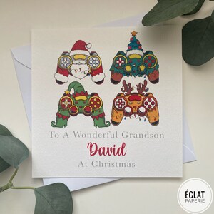 Carte de Noël personnalisée pour fils, petit-fils, neveu, fille, nièce - Carte de Noël pour passionné de jeux, tous nom et parenté. Manette X box