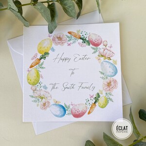 Couronne florale personnalisée Carte joyeuse de Pâques de nous tous, à votre famille, à tous les noms ou relations