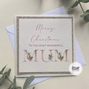 Carte de Noël maman personnalisée en or et crème avec paillettes