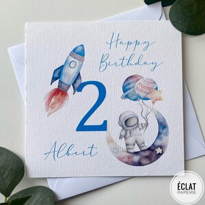 Personalised Space Rocket Birthday Card - Boy Astronaut Custom Name and Age