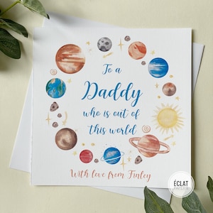 Carte d’anniversaire personnalisée pour la fête des pères Daddy Planets/Space, hors de ce monde papa