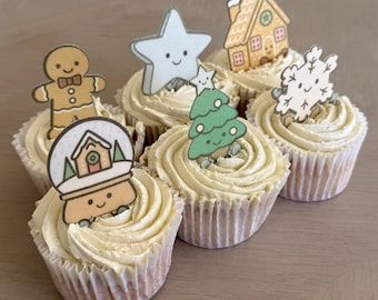 Edible amuseables style Christmas Cupcake Toppers: Wafer Card Vegan, Gluten-Free