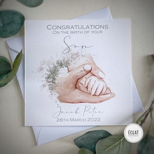Nouvelle carte baby boy personnalisée, fils, personnalisation avec date de naissance et nom - Carte bébé garçon personnalisée - Nouvelle carte bébé garçon