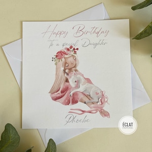 Fille rose personnalisée, petite-fille, nièce ballerine, carte d’anniversaire licorne