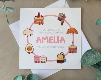 Personalized Amuseables Birthday Card for Daughter / Granddaughter / Niece - Custom Made with Name and Age