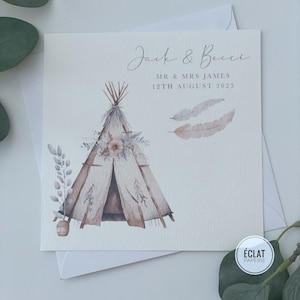Carte de mariage tipi, style bohème, carte jour de mariage
