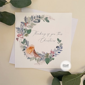 En pensant à vous cette carte de Noël, avec rouge-gorge. Carte de Noël, avec sympathie,