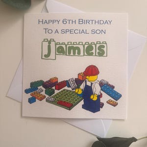 Personalised Lego birthday card, SON, GRANDSON, NEPHEW, any name, age and relation image 1