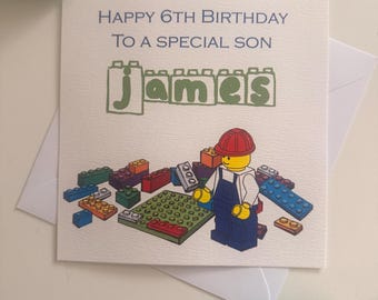 Tarjeta de cumpleaños Lego personalizada, HIJO, NIETO, SOBRINO, cualquier nombre, edad y parentesco