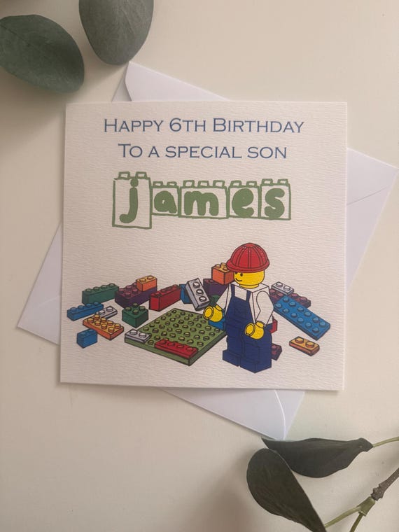 Personalised Lego birthday card, SON, GRANDSON, NEPHEW, any name, age and relation