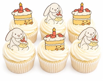 Edible Wafer Card Cupcake Toppers: Bunny & Cake with Matching Birthday Card