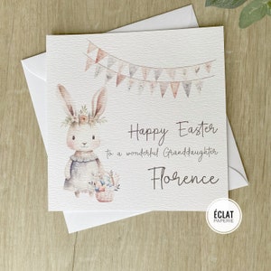 FILLE personnalisée, PETITE-FILLE, NIÈCE, petite fille spéciale, carte de Pâques avec un joli lapin de Pâques, n’importe quel nom et relation