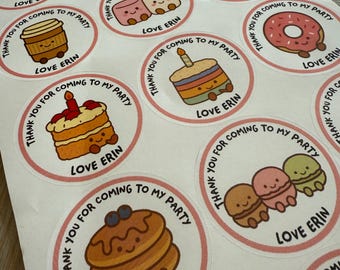 Personalised amuseables style party stickers, thanks for coming to my party.
