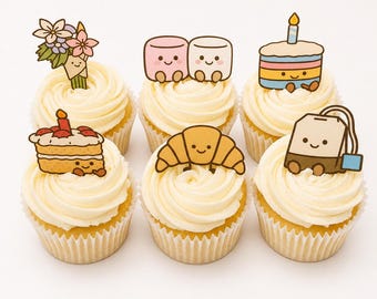 Edible amuseables style cupcake toppers: wafer card vegan, gluten-free