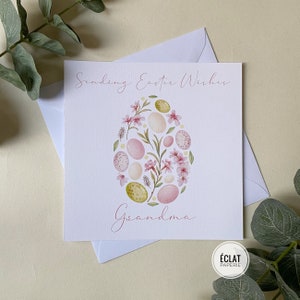 Grand-mère personnalisée, nounou, Nana, Nanna carte de Pâques avec joli œuf floral tout surnom de relation
