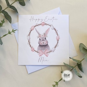 Carte de Pâques personnalisée pour filles avec lapin de Pâques mignon en couronne - n’importe quel nom