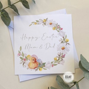 TOUTE PERSONNALISATION - carte florale Joyeuses Pâques avec poussin pour les parents, les grands-parents, etc.