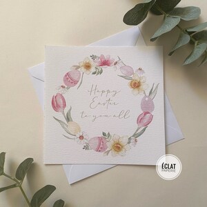 Couronne florale personnalisée Carte Joyeuses Pâques à vous tous, à votre famille, à tous les noms ou relations