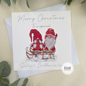 Carte de Noël personnalisée pour sœur et beau-frère / beau-frère avec gnome de Noël rouge / couple gonk