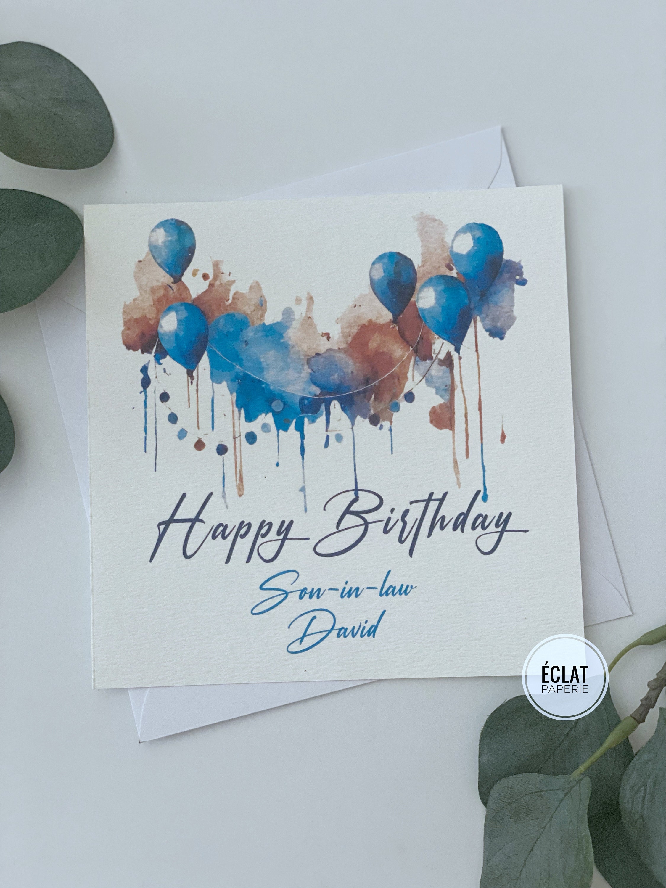 Personalised Birthday Card for Male Birthday, Balloons, Blue and Brown ...