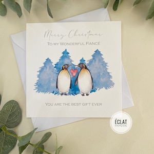 Carte de Noël personnalisée femme / mari / partenaire / un que j’aime / fiancé avec des pingouins