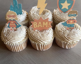 Edible Superhero Cupcake Toppers, Comic Book Style, Vegan Gluten-Free