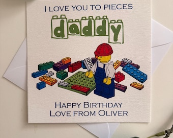 Tarjeta de cumpleaños personalizada de Lego para papá y abuelo