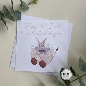 Personnalisé Première FILLE de Pâques, PETITE-FILLE, NIÈCE, petite fille spéciale, carte avec lapin de Pâques mignon, tout nom et relation