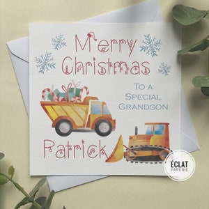 PERSONNALISÉ FILS / PETIT-FILS / NEVEU / Petit garçon spécial, etc. Carte de Noël pour garçons - Diggers - Carte de Noël Digger - camion à benne basculante, excavatrice