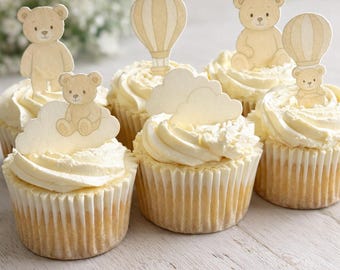 Edible Neutral Teddy Bear wafer card cupcake toppers, suitable for vegan, gluten free, halal