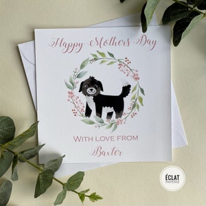 Carte personnalisée de la fête des mères de chien, momie de chien, cockapoo noir, cocker épagneul, larbradoodle