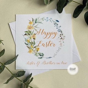 Carte florale personnalisée Happy Easter pour sœur, belle-sœur, frère, beau-frère, personnalisation pour toutes les relations