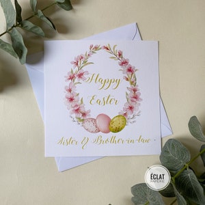 Carte florale personnalisée Happy Easter pour sœur, belle-sœur, frère, beau-frère, personnalisation pour toutes les relations