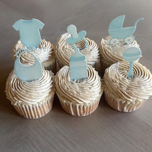 Edible Blue baby shower wafer card cupcake toppers, suitable for vegan, gluten free, halal