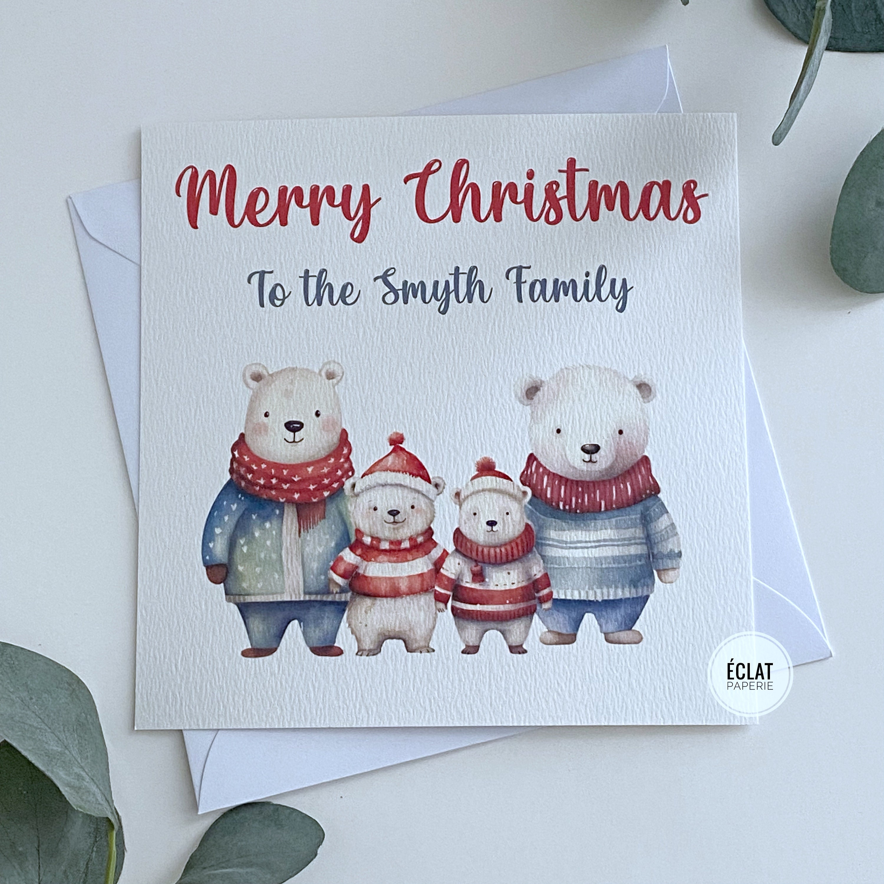 Personalized Polar Bear Family Christmas Card - Etsy