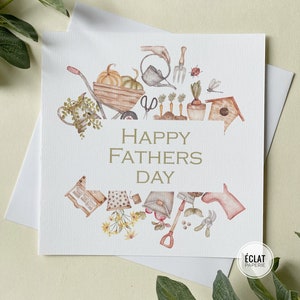 Carte de fête des pères de jardinage, bonne fête des pères, papa, grand-père, etc., jardinier passionné,