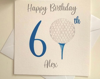 Personalised mens golf 40th/ 50th/ 60th/ 70th birthday card, golfing, golf ball and tee