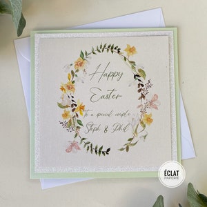 Carte florale personnalisée Happy Easter pour un couple spécial - personnalisez pour toutes les relations et tous les noms