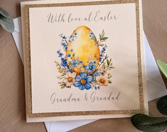 Personalised floral Happy Easter card for GRANDPARENTS etc - personalise for any relations and names