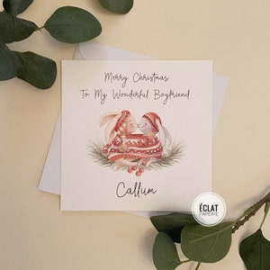 Petit ami, petite amie, femme, mari, partenaire, celui que j’aime, carte de Noël fiancé avec de mignons lapins