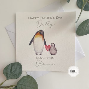Carte de pingouin personnalisée pour la fête des pères pour papa, papa, grand-père, grand-père, etc. mignons bébés et pingouins adultes.