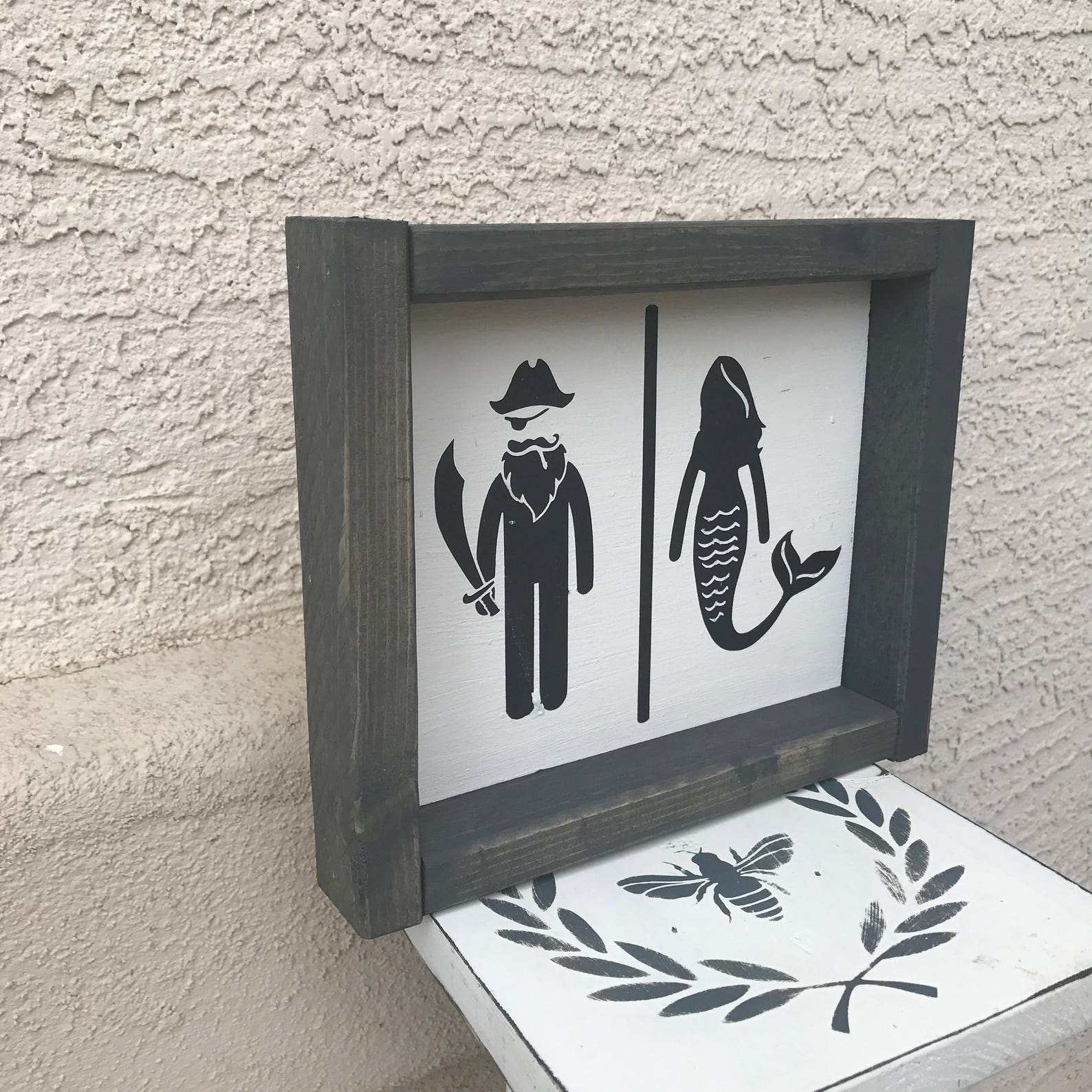 Nautical Bathroom Decormermaid Pirate Bathroom Signmodern Etsy