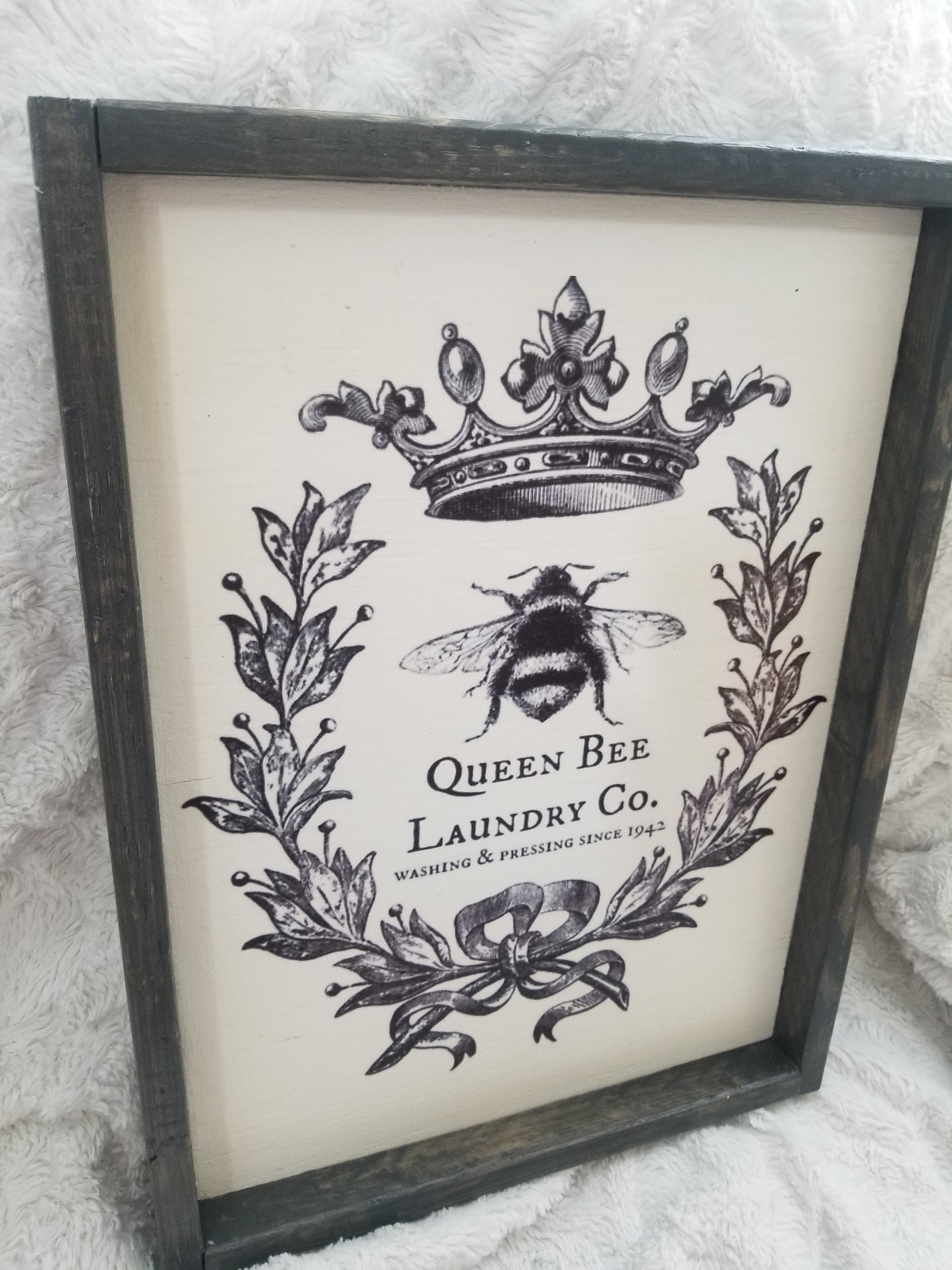 Rustic french laundry room sign queen bee laundry bee wood | Etsy