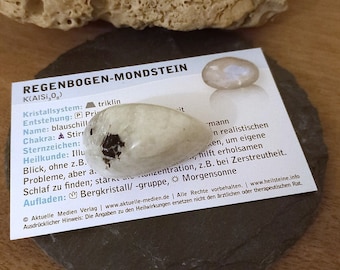 Regenbogenmondstein Naturstein / Trommelstein / Handschmeichler / Heilstein / Steinebeschreibung Labradorit weiß / Handstein / Wassermann