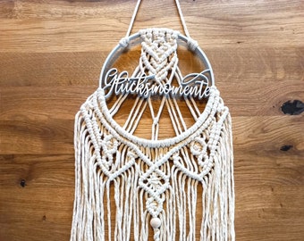 Glücksmomente Traumfänger / Deko für Wohnung / Einweihungsgeschenk Haus / Boho Wandbehang / Macrame Wandbehang / Makramee Wandhänger / Ring