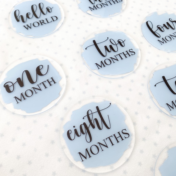 Acrylic Baby Milestone Rounds - Monthly Baby Milestone Discs - 12 Month Set Announcement Cards - Newborn Photo Prop - Newborn Gift
