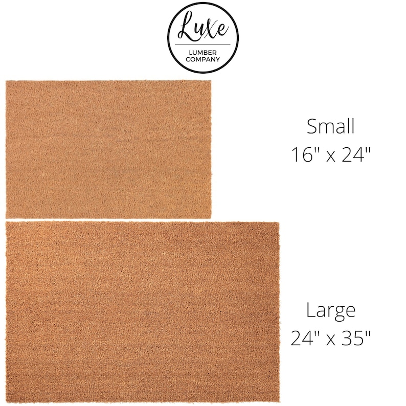 May include: Two brown coir doormats, one measuring 16 inches by 24 inches and the other measuring 24 inches by 35 inches. The mats are made of natural fibers and have a textured surface.