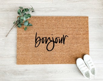 Bonjour Doormat – Welcome Mat – Spring Doormat – Cute Doormat – Front Porch Decor – Outdoor Rug - Modern Decor