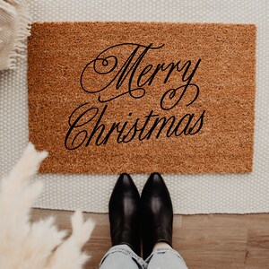 Merry Christmas Script Doormat – Winter Decor - Front Porch Decor - Christmas Decor - Welcome Mat – Outdoor Rug – Christmas Doormat